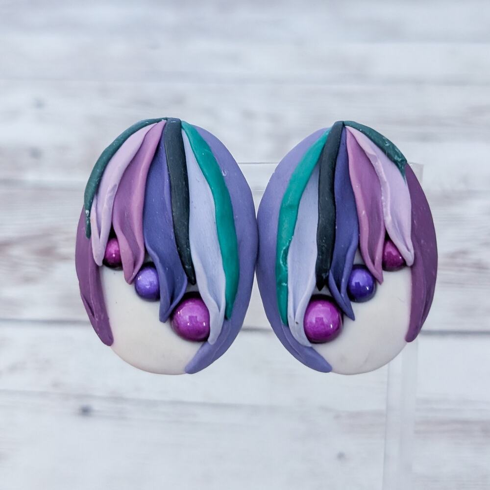 Vintage Clip On Earrings Stunning & Unusual Extra Large Oval 1.75"